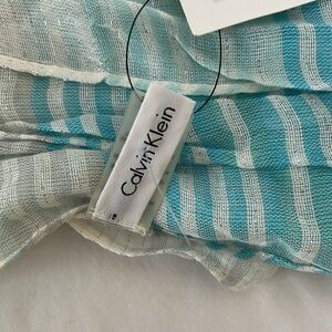 Calvin Klein Striped White Blue Silver Sparkle Long Sheer Summer Scarf